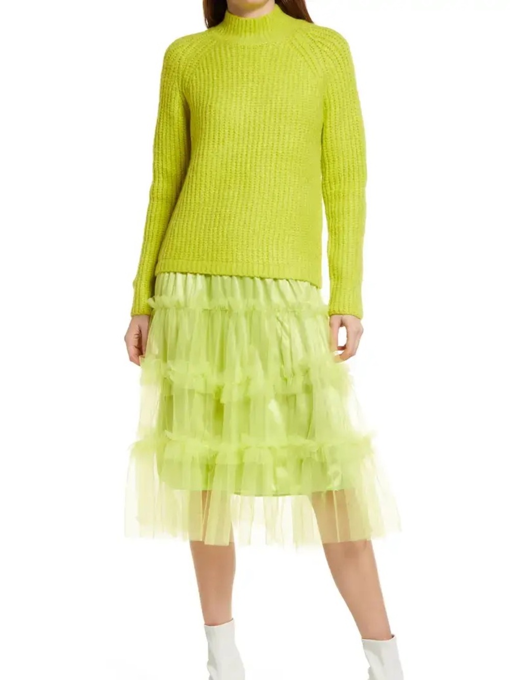 Amy Lynn Dressed in Lala Sweater Tulle Tiered Dress Lime Green Size Med NEW NWT